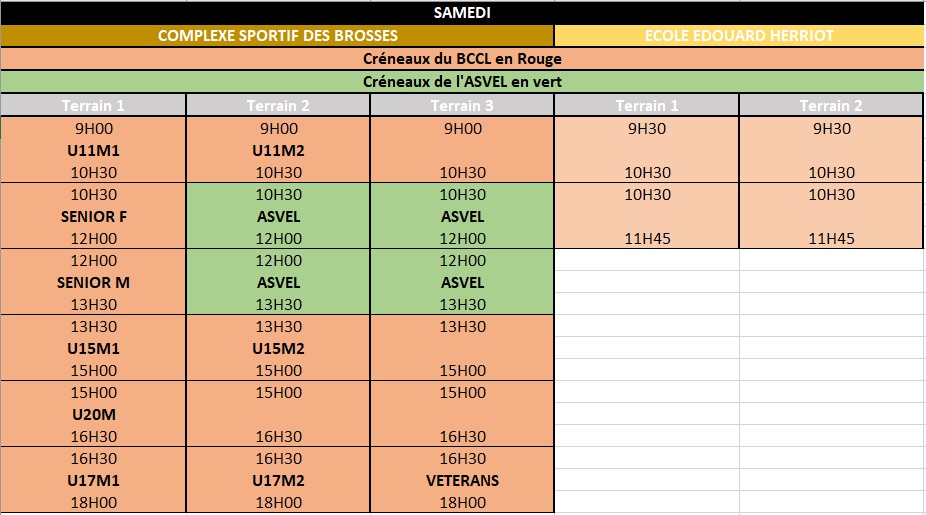Planning entrainement BCCL samedi 15/05/2021 sur terrains extérieurs version du 10/05/2021